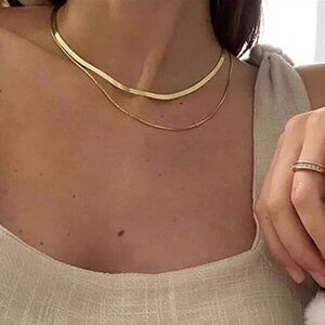 Double Layered Herringbone 18K Gold Plated Necklace